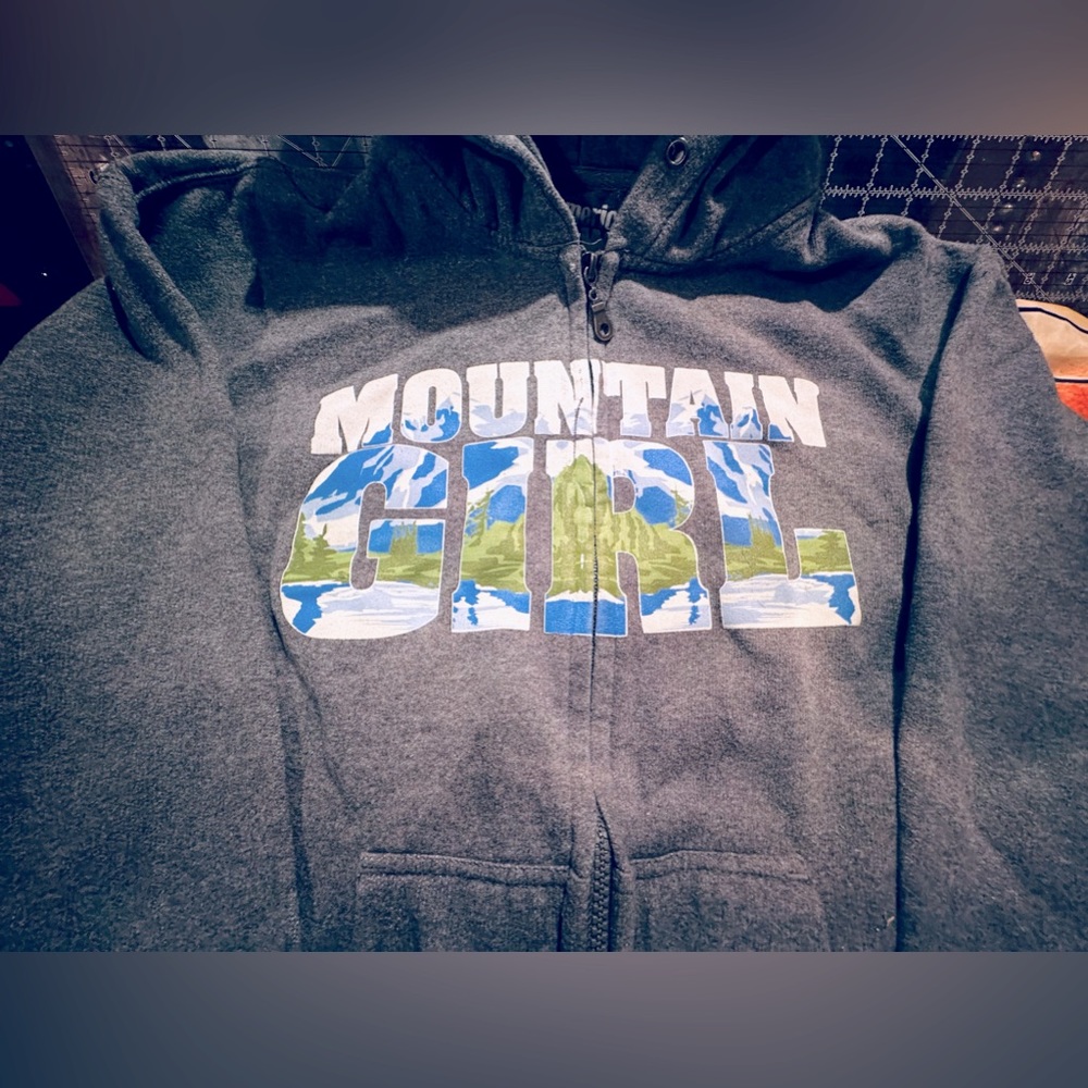 Hooded Mountain Girl sweatshirt.